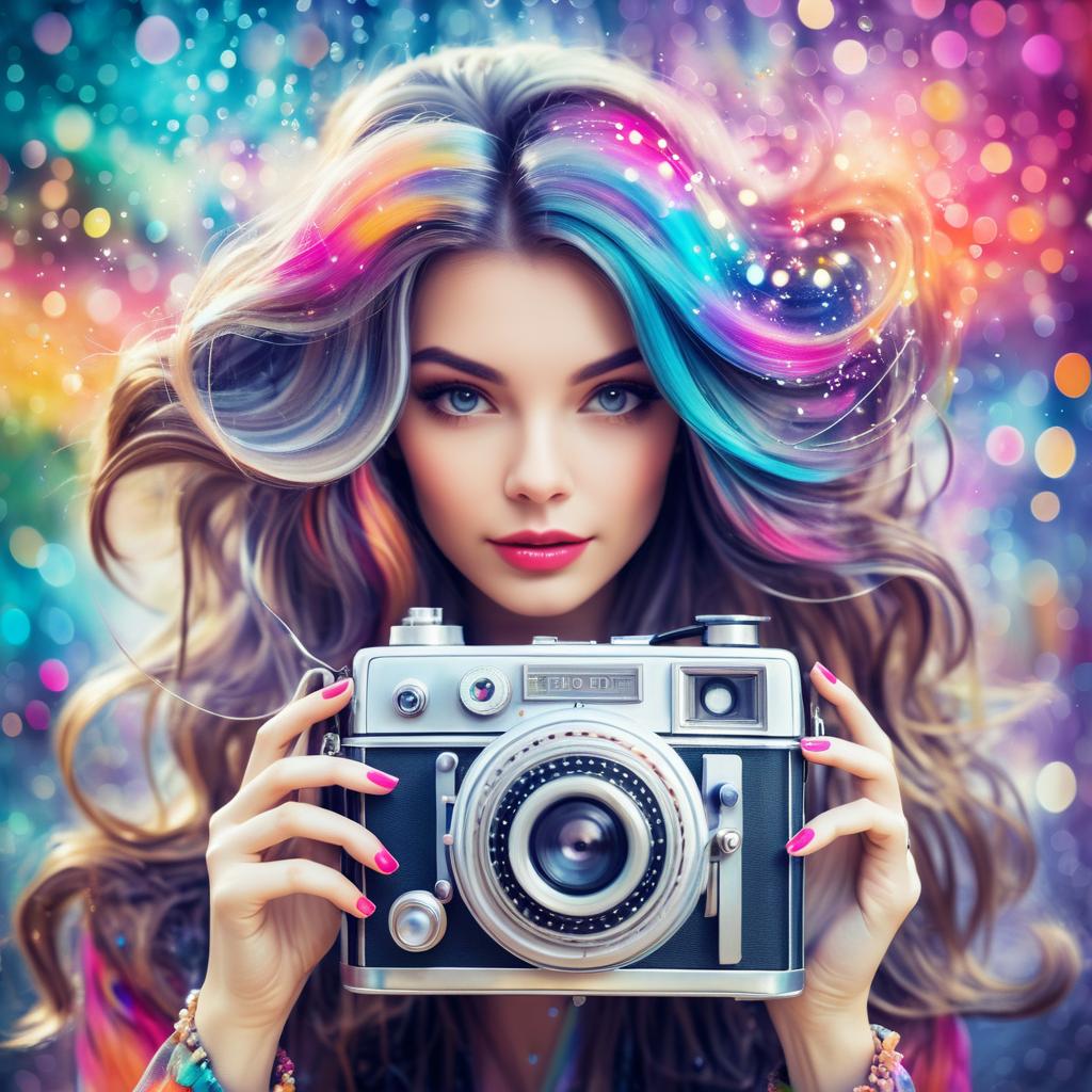 Whimsical Hair and Vintage Camera Fusion