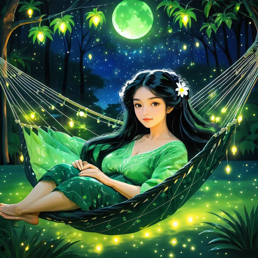 Serene Dreamer in a Moonlit Hammock