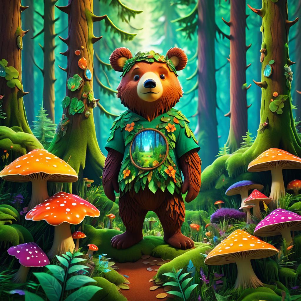 Whimsical Bear Boy in Fungal Wonderland