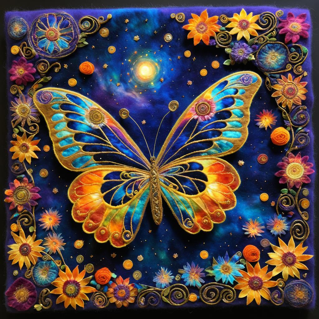 Intricate Felted Cosmic Butterfly Wings