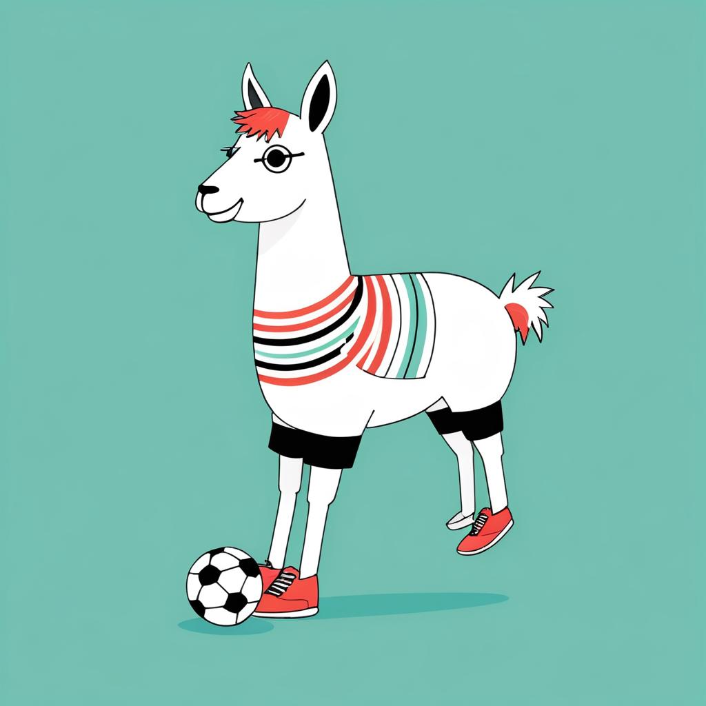 Whimsical Llama Playing Soccer in Sneakers