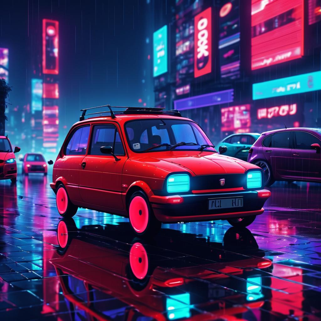 Cyberpunk Fiat Multipla at Night