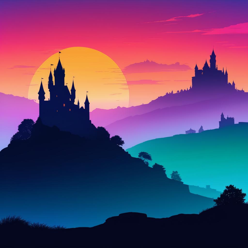 Vibrant Castle Silhouette at Sunset