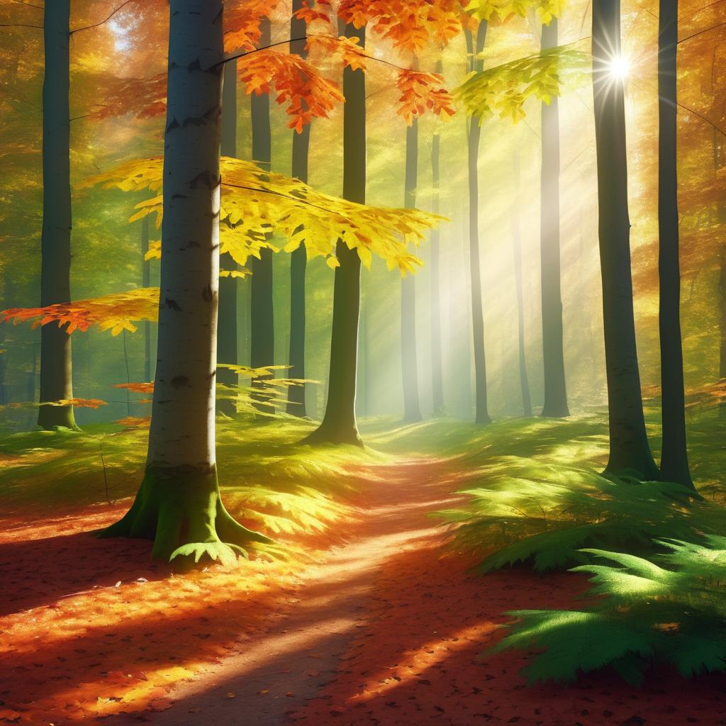 Serene Autumn Forest with Sunlight