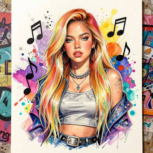 Karol G Vibrant Mixed Media Sketch