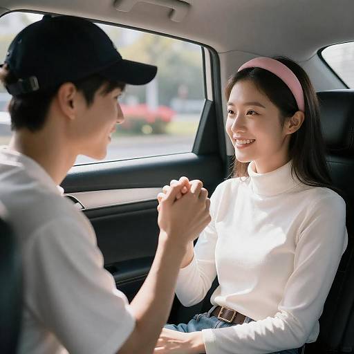 Sunny Car Encounter: Joyful Connection