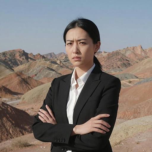 Confident Asian Woman in Desert Setting