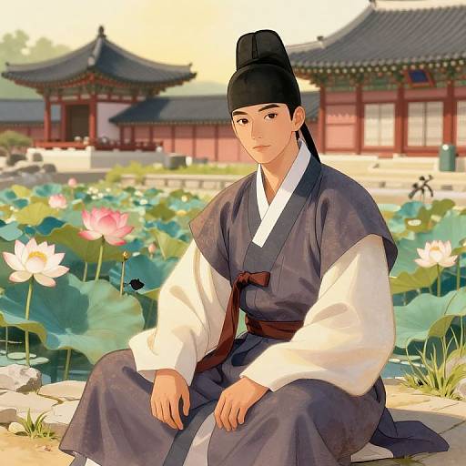 Graceful Scholar by Lotus Pond