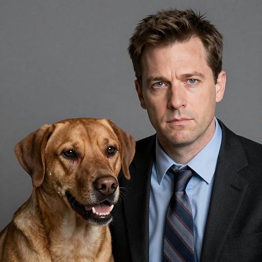 Serious Man with Brown Dog Portrait