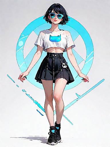 Stylish Woman in Crop Top and Mini Skirt