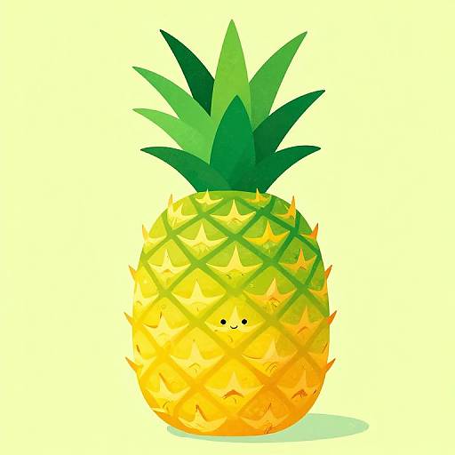 Digital illustration of a bright yellow pineapple with green leaves and a diamond-patterned texture, casting a subtle shadow on a white background.
