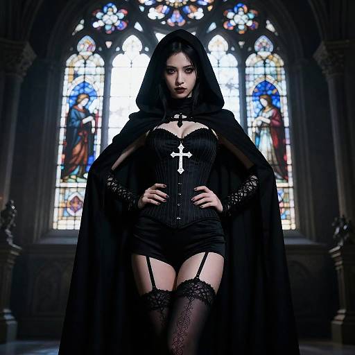 Mysterious Woman in Gothic Cathedral