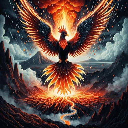 Surreal Phoenix over Volcanic Caldera