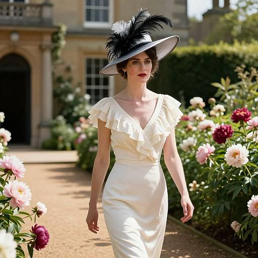Glamorous Edwardian Socialite in Ivory Dress
