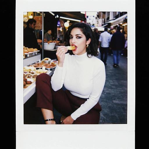 Stylish Woman Enjoying Istanbul Street Food