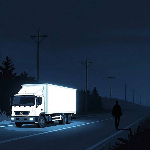 Glowing White Truck on Midnight Road