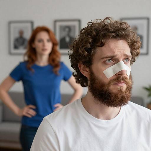 Concerned Man with Tape on Nose