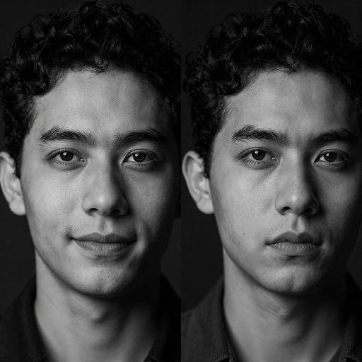 Black and White Portraits of Young Man with Contrasting Expressions