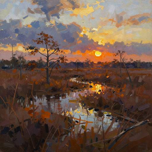 Impressionistic Autumn Marsh Wetlands