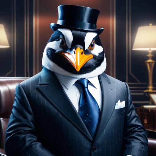 Penguin CEO in Elegant Suit and Top Hat
