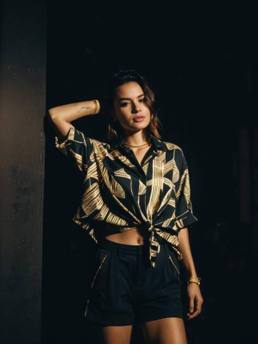 Woman in Casual Chic Abstract Print Two-Piece Set