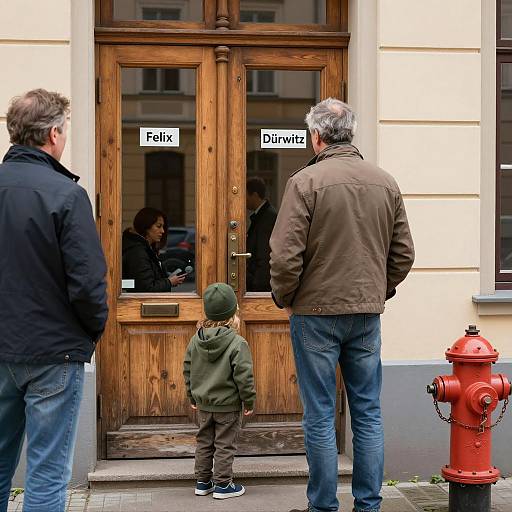 Family Scene by Wooden Doors