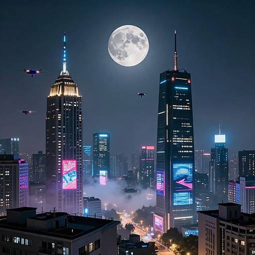 Cybercity Rooftop Neon Skyline