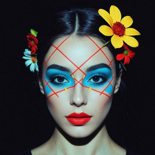 Woman with Vibrant Face Art and Flowers
