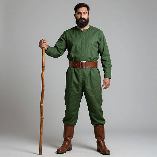 Bearded Man in Green Outfit