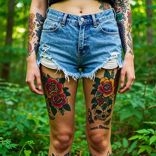 Vibrant Tattooed Legs in Forest