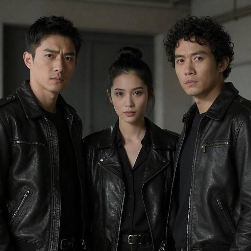Three People in Black Leather Jackets