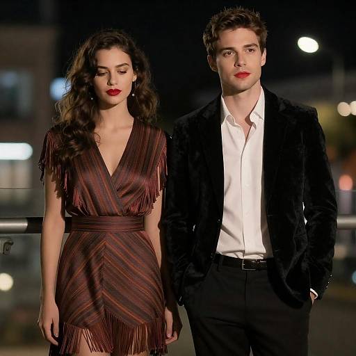 Nighttime Portrait of Stylish Couple