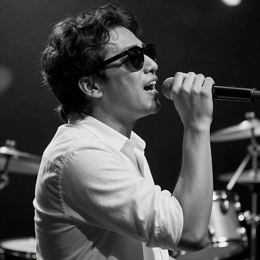 Black-and-White Sunglassed Singer in Profile