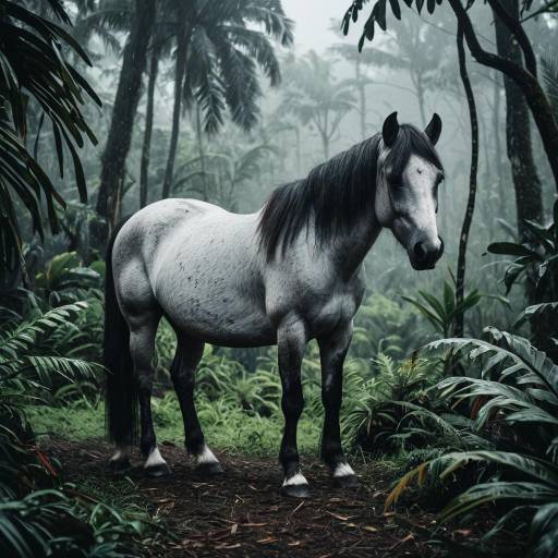 Roan Pony in Tropical Jungle Fog