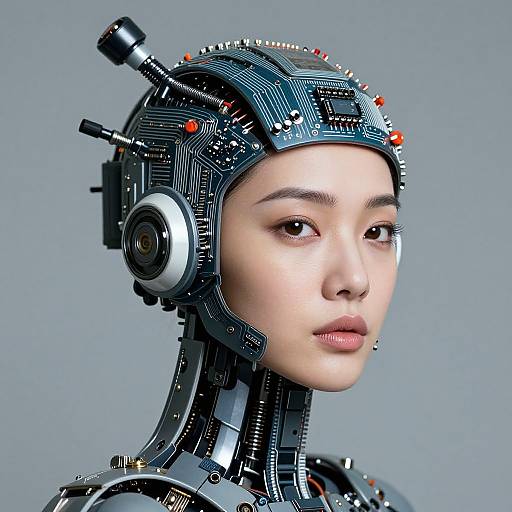 Cybernetic Portrait with Circuit Headpiece