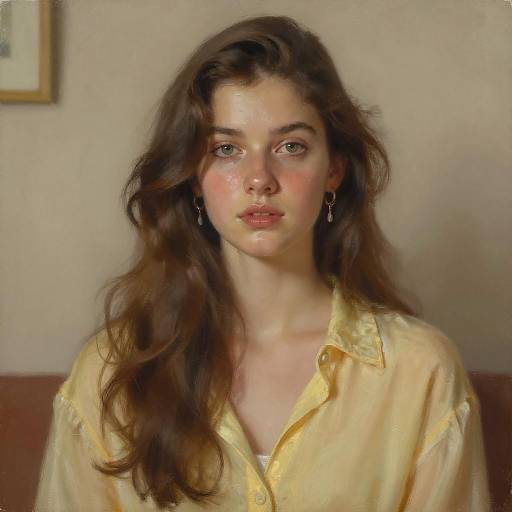 Realistic portrait of young woman in yellow blouse