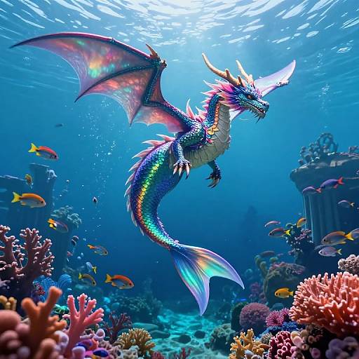 Dragon Soaring Above Underwater Kingdom