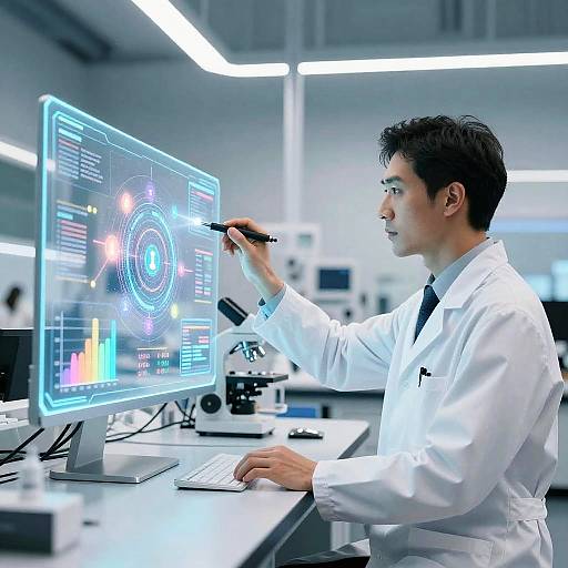 Futuristic Scientist with Holographic Data