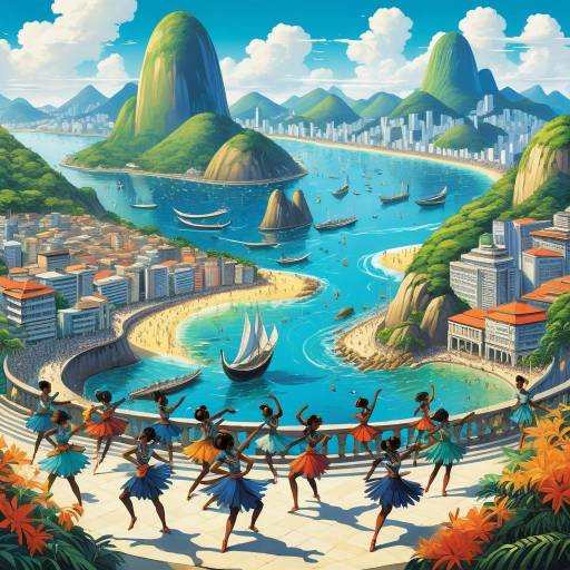 Vibrant Anime Landscape of Rio Dancers