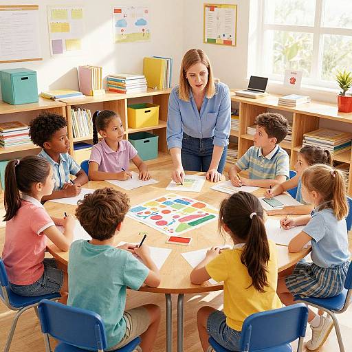 Teacher Tutoring Diverse Children in Classroom