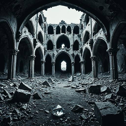 Crumbling Gothic Catacombs with Shimmering Crystal