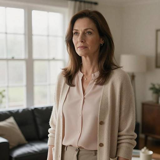 Middle-Aged Woman in Cozy Living Room
