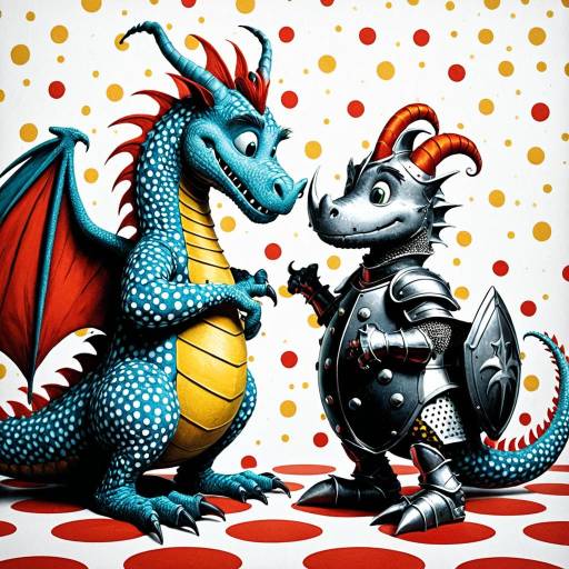 Dr. Seuss Style Dragon and Knight Playful Interaction