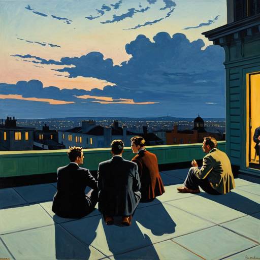 Men on Rooftop Terrace at Twilight