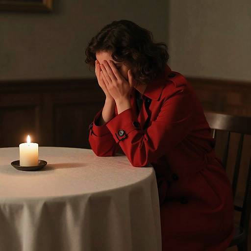 Woman in Red Trench Coat with Candle