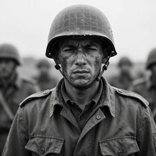 Serious Soldier in Black-and-White Portrait