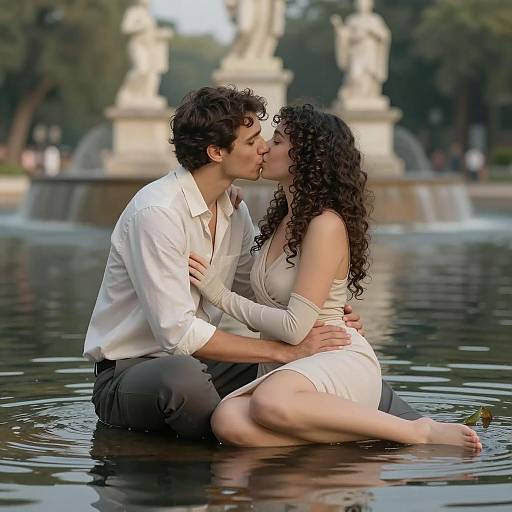 Romantic Kiss in Shallow Water
