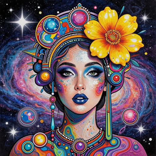 Cosmic Woman with Vibrant Headpiece