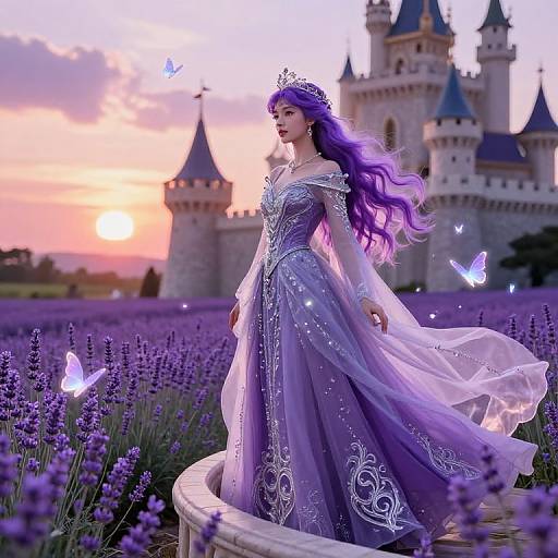 Purple-Haired Princess at Sunset Balcony