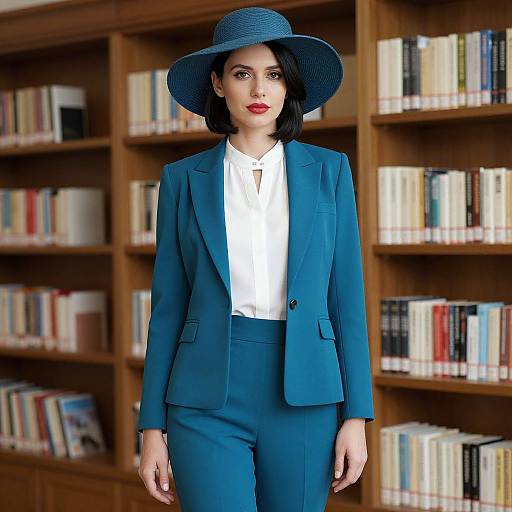 Stylish Woman in Library Setting